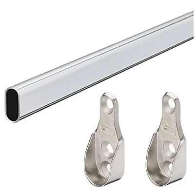 Afbeelding van Gedotec Kledingstang van gepolijst metaal, chroom, 1 stuk gordijnstang, geschikt voor de kledingkast, met wandmontage aan zijkanten, afmetingen 30 x 15 mm, lengte 2000 kledinghanger, gordijnstandaard