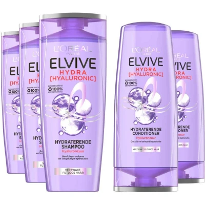 Afbeelding van L&#039;Oréal Elvive Hydra Hyaluronic Hydraterend Shampoo 3x 250 ml &amp; Conditioner 2x 200 Pakket