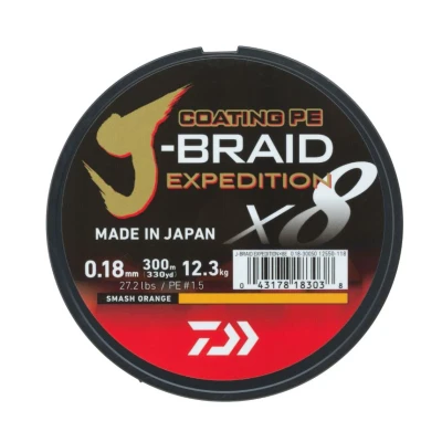 Afbeelding van Daiwa J Braid Expedition X8E Gevlochten lijn Smash Orange 0.18mm/12.30kg (150m)