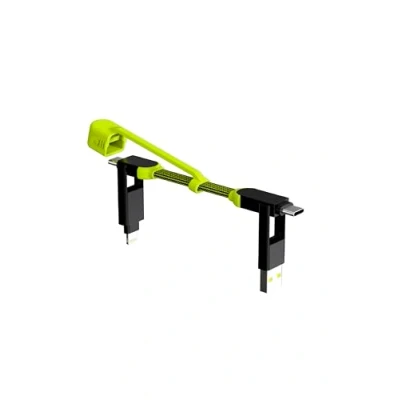 Afbeelding van Rolling Square inCharge XL Pocket Kabel USB Type C 6 in 1, Universele Lightning oplaadkabel, C, A en Micro USB, 100 W Ultrasnel Opladen, Hightech Gadget, 15 cm, Zwart Lime