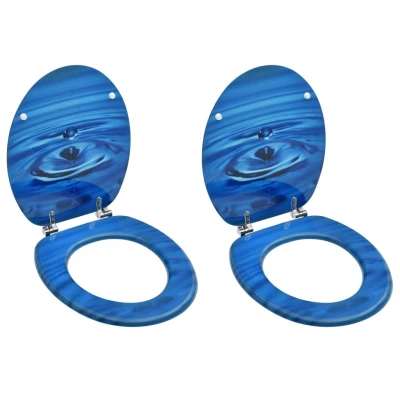 Afbeelding van Toiletbrillen met deksel 2 st waterdruppel MDF blauw