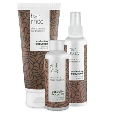 Afbeelding van Australian Bodycare Hoofdluis behandelingsset met Tea Tree &amp; dimeticon 3 Producten Olie tegen Neten Anti Behandeling in 15 minuten, Preventie Spray Shampoo voor het hele gezin