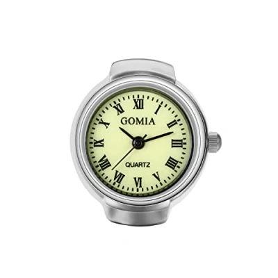 Afbeelding van JewelryWe Mannen Vrouwen Vinger Horloge Retro Case Dial Verstelbare Elastische Band Quartz Ring Horloges, Zilver Romeinse cijfers, riem