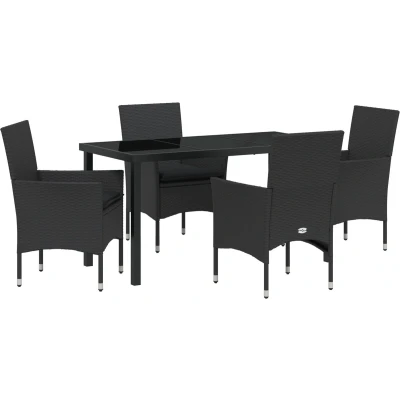Afbeelding van vidaXL 5 delige tuindining set met kussens zwart poly rattan