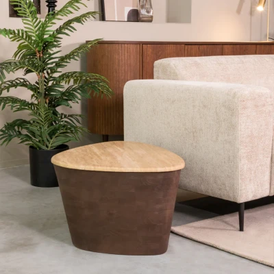 Afbeelding van LABEL51 Salontafel Ravi Espresso Travertin 70 cm
