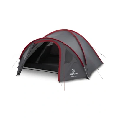 Afbeelding van Justcamp Scott tent kamperen, 4 persoon, koepeltent, voortent, slaapcabine grijs
