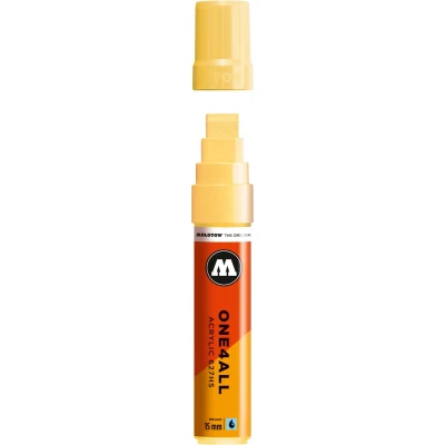 Afbeelding van Molotow ONE4ALL 15mm Acryl Marker Lichtgeel Geschikt voor vele oppervlaktes zoals canvas, hout, steen, keramiek, plastic, glas, papier, leer...