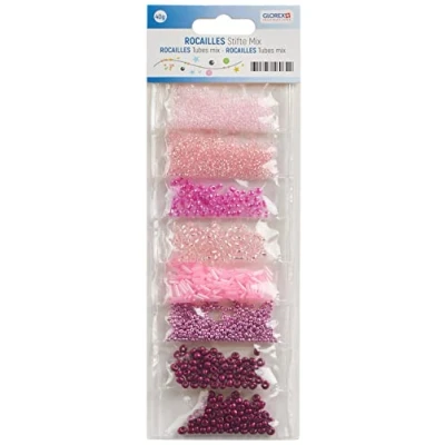 Afbeelding van Glorex 6 1630 161 Rocailles Mix in roze, mooie parelmix verschillende roze tinten, 40 g, 8 kleuren afzonderlijk verpakt, voor het maken van sieraden, pareldieren en andere accessoires