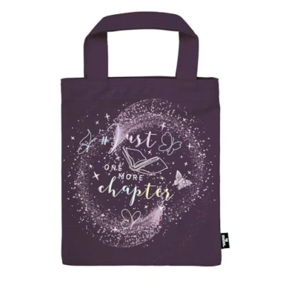 Afbeelding van moses. Just One More Chapter Boekentas, Lovestory stoffen tas, geschenkverpakking van 100% katoen, herbruikbaar, milieuvriendelijke boekhoes in romantasy look met holografie effect