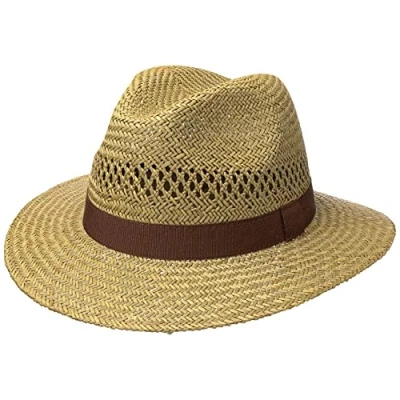 Afbeelding van Lipodo Classic Traveller Strohoed Heren Made in Italy zomer hoed strand met ripsband voor Lente/Zomer S (54 55 cm) naturel