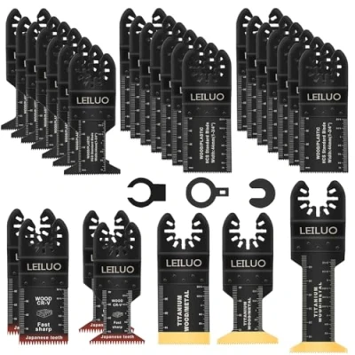 Afbeelding van LEILUO 32 stuks oscillerende multi tool accessoires kits voor houten nagels gipsplaten snijden zaagbevestigingen met opbergtas compatibel DeWalt Makita Dremel en meer