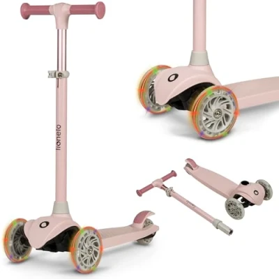 Afbeelding van LIONELO Jessy Balanceerroller voor kinderen van 3 jaar tot 50 kg, lichte driewieler kinderstep met hoogteverstelling, led wielen en antislip platform (Roze)