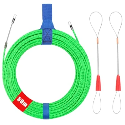 Afbeelding van Kabeltrekhulp, 50 m, trekdraad met 2 geleidingsveer, intrekband φ4 mm, kabeltrekhulp in ideale trekband voor het leggen van kabels, lege buizen, groen