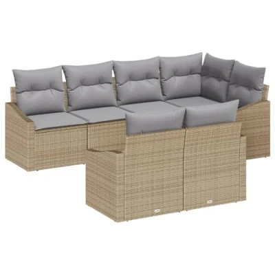 Afbeelding van vidaXL 7 delige Tuin Eetset met Kussens Lichtgrijs Poly Rattan