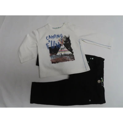 Afbeelding van Ensemble Jongens Tshirt creme + zwarte lange broek 6 maand 68