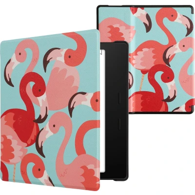 Afbeelding van kwmobile E reader hoesje geschikt voor Amazon Kindle Oasis 10. Generation hoes flip case met magnetische sluiting Ereader cover Flamingo&#039;s design in roze / poederroze rood