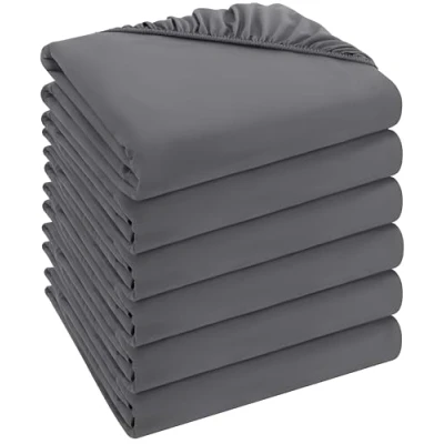 Afbeelding van Utopia Bedding Set van 6 Hoeslakens, 35 cm Diep, Onderhoudsvriendelijk Zacht Geborsteld Microvezel Stof, Krimp en Verkleuringsbestendig (180 x 200 cm, Grijs)