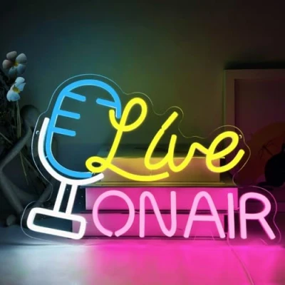 Afbeelding van YUEYYNS on air Neon bord voor wanddecoratie, neonbord, led lichtreclame, nachtlampje live ruimte, speelkamer, zenderruimte, muziekstudio, slaapkamer