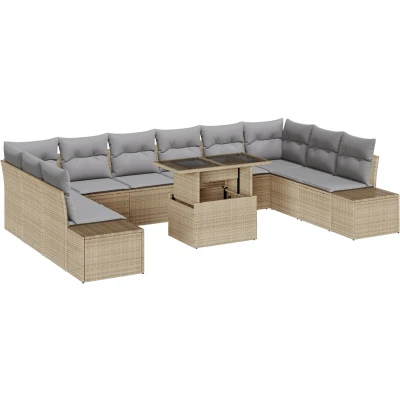 Afbeelding van vidaXL Tuinbank Set van 11 Beige Tan Grijs Synthetisch riet en stof