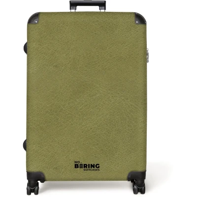 Afbeelding van NoBoringSuitcases.com® Koffer groot Reiskoffer lichtgewicht Lederen look grijs groen Rolkoffer met 4 wielen Grote trolley XL 98 liter bagage