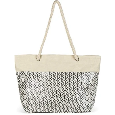Afbeelding van styleBREAKER Dames XXL Grote strandtas met metallic oneindigheidspatroon en rits, schoudertas, shopper 02012347, Farbe:Beige zwart