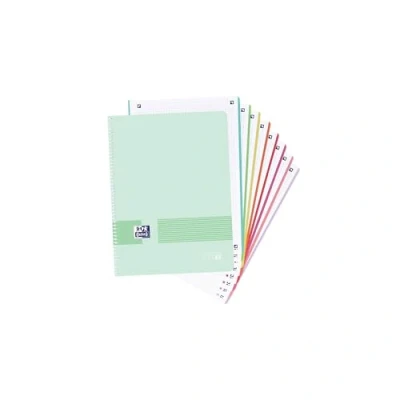 Afbeelding van Oxford, notitieboek, A4+, geruit, 5x5, plastic omslag, 160 vellen, 8 kleurenlinten, microgeperforeerd kleur Ice Mint pastel