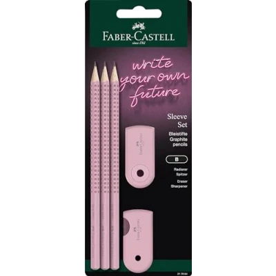 Afbeelding van Faber Castell 217084 Potlodenset Sleeve, met puntenslijper, gum en 3 potloden, schrijfset Grip 2001 rose shadows