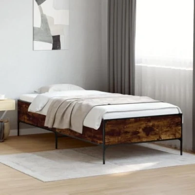 Afbeelding van Bedframe bewerkt hout en metaal gerookt eikenkleurig 90x200 cm