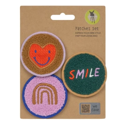 Afbeelding van LÄSSIG set van 3 hangers en patches, met drukknop, school smile/hart, Smile Heart, modern