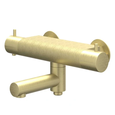 Afbeelding van IVY Bond opbouw badthermostaatkraan draaibare uitloop cooltouch Geborsteld Mat Goud PVD Tijdloze uitstraling