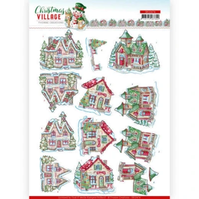Afbeelding van Christmas Houses Village 3D Push Out Sheet by Yvonne Creations
