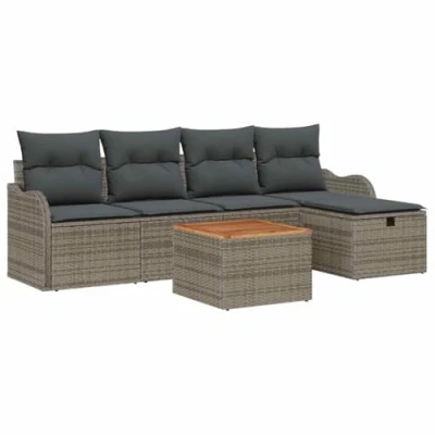 Afbeelding van vidaXL Tuinbank Set met kussen opslag 6 pcs Grijs Poly rattan