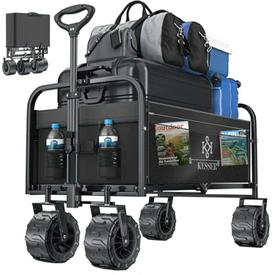 Afbeelding van KESSER® bolderkar, opvouwbaar, met brede banden, transportkar, gereedschapswagen, incl. 2 netvakken, inklapbaar, kunststof transportwagen, tuinaanhanger, zwart/grijs