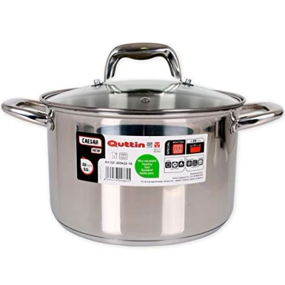 Afbeelding van Quttin New Caesar Professionele kookpan voor inductie, keuken en oven, middelgrote kookpan, roestvrij staal, anti aanbaklaag, glazen deksel handgrepen, 22 cm / 3 l