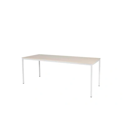 Afbeelding van Domino Basic bureautafel, vaste hoogte met 200x80cm robson eiken 25mm blad en wit (RAL9010) 4 poot frame