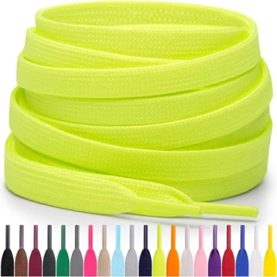 Afbeelding van Miscly Platte Schoenveters, Meerdere Lengtes en Kleuren Beschikbaar (Neon Groen/Geel, 137 cm)