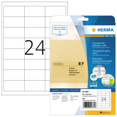 Afbeelding van Etiket HERMA 4681 66x33.8mm transparant 600stuks