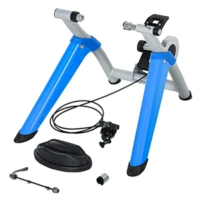 Afbeelding van HOMCOM fietstrainer trainfiets hometrainer met 8 weerstandsniveaus magneetrem voor 650C, 700C / 26 29&quot; staal blauw 77 x 56 47,5 cm