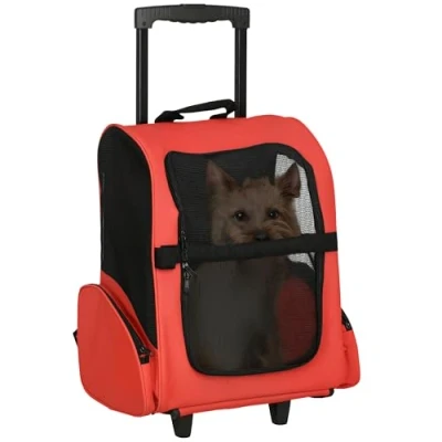 Afbeelding van PawHut Hondentrolley transporttas draagtas voor dieren 2i n 1 rugzak trolley D1 0012