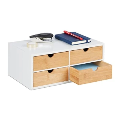 Afbeelding van Relaxdays bureau organizer 4 lades opbergsysteem mini ladekast bamboe ladeblok