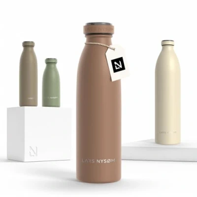 Afbeelding van LARS NYSØM &#039;Ren&#039; Roestvrijstalen drinkfles 500ml BPA vrij geïsoleerde waterfles 0,5 Liter Café au Lait