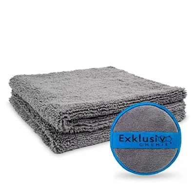 Afbeelding van Exklusiv Chemie® 2X Microvezeldoeken Rimless Q4 620 GSM + Handpolijstspons Absorberend, pluisvrij &amp; lakvriendelijk Extra zachte car care doeken Poetsdoeken voor auto en motor 40 x cm