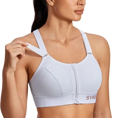 Afbeelding van SYROKAN Sport BH Vrouwen Sterke Ondersteuning wired BH&#039;s Voorsluiting Gewatteerd Non Goede wit 90F