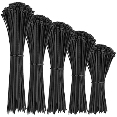 Afbeelding van Kabelbinders, zwart, set van 1000 stuks, nylon kunststof, uv bestendig, hittebestendig voor kabelbeheer, woonkamer en industrieel, 3,6 mm x 200/250/300 mm, 2,5 100/150