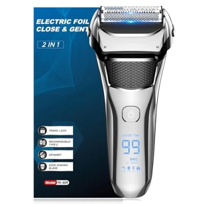 Afbeelding van Scheerapparaten voor mannen, Folie scheerapparaat met drijvend mes, 100% waterdicht elektrisch scheermes precisie baardtrimmer, oplaadbaar 100 minuten draadloos,