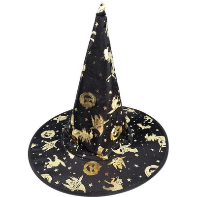 Afbeelding van Heksenhoed Kinderen Heks Zwart/Goud Halloween One Size Een Stuk Unisex