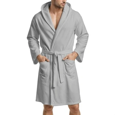 Afbeelding van PETTI Badjas, badjas van microvezel, voor heren, dames, uniseks, met zakken, capuchon en riem, Grijs, 4XL (Grote Maten)