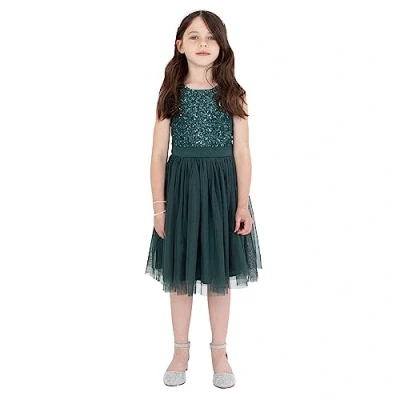 Afbeelding van Maya Deluxe Meisjes Midi Jurk Pailletten Verfraaide Party Tutu Bruidsmeisjes Bruiloft Met Riem Boog, Emerald Groen, 3 4 jaar