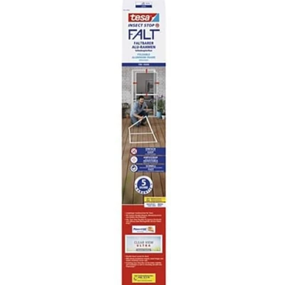 Afbeelding van tesa Insect Stop vouwdeur opvouwbaar aluminium frame met vliegengaas voor deuren verstelbaar telescopisch wit 80 cm x 170 tot 100 220
