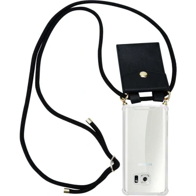 Afbeelding van Cadorabo Hoesje geschikt voor Samsung Galaxy S6 in ZWART Silicone Mobiele telefoon ketting beschermhoes met gouden ringen, koordriem en afneembare etui
